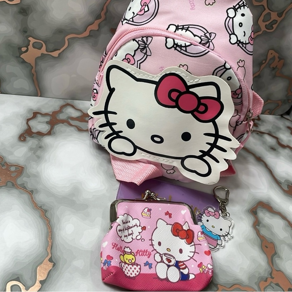 NWT HELLO KITTY BUNDLE with mini backpack, keychain and coin purse.